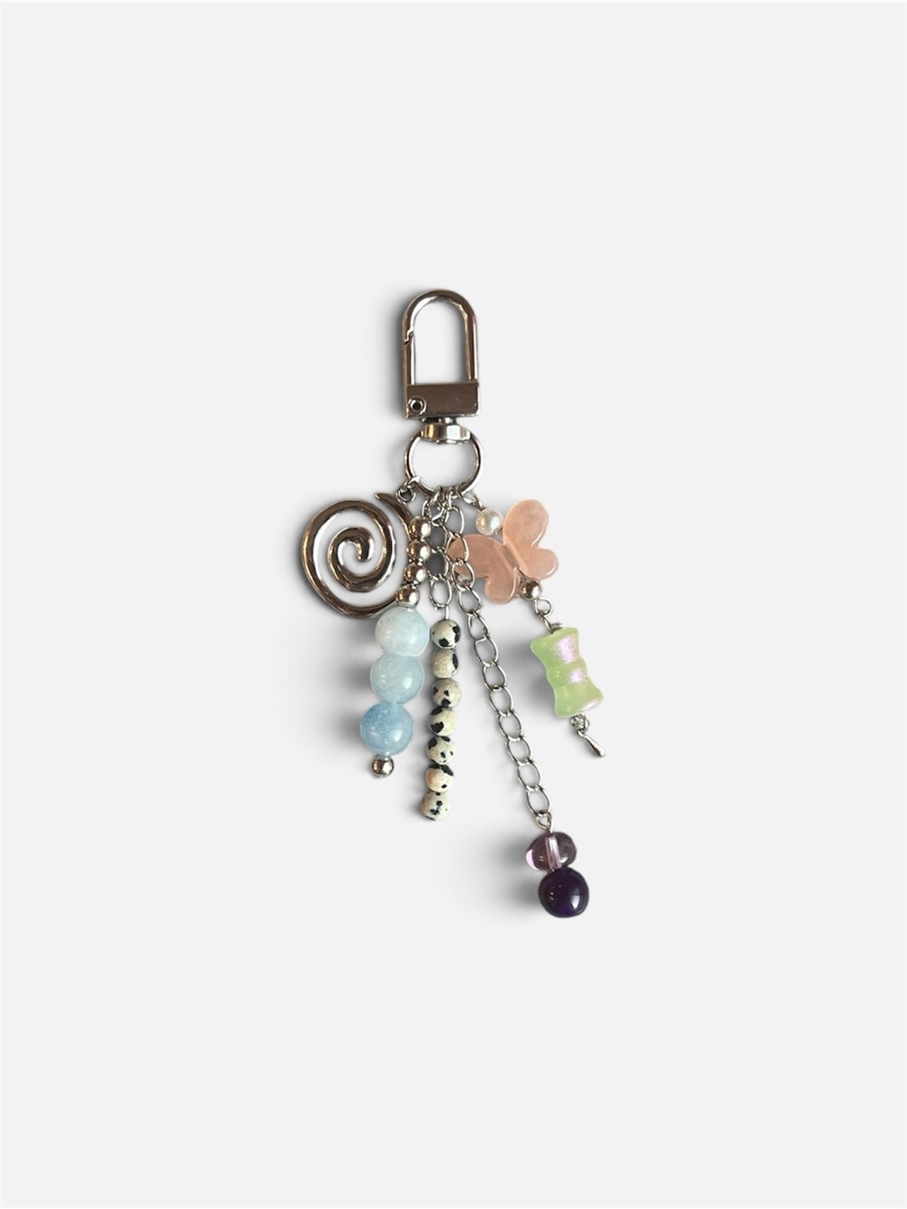 Silver Multi-Bead Charm Keychain with Pastel Accents
